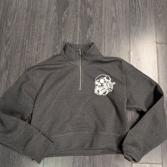 Barbells And Ponytails  1/4 Zip Crop "Heavy Metal " Pullover Sweatshirt Sz M NEW - Picture 2 of 2